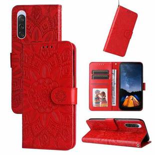 For Sony Xperia 10 V Embossed Sunflower Leather Phone Case(Red)