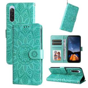 For Sony Xperia 10 V Embossed Sunflower Leather Phone Case(Green)