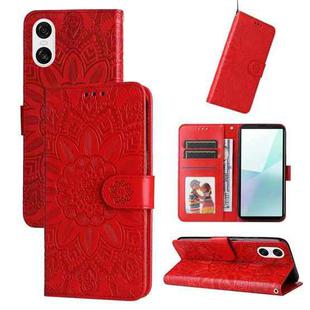 For Sony Xperia 10 VI Embossed Sunflower Leather Phone Case(Red)