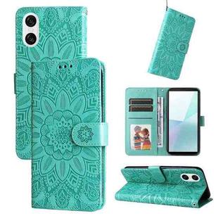 For Sony Xperia 10 VI Embossed Sunflower Leather Phone Case(Green)