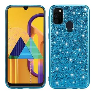 For Samsung Galaxy A21s Glitter Powder Shockproof TPU Protective Case(Blue)