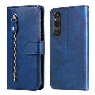 For Sony Xperia 1 V Fashion Calf Texture Zipper Leather Phone Case(Blue)
