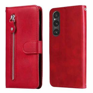 For Sony Xperia 1 V Fashion Calf Texture Zipper Leather Phone Case(Red)