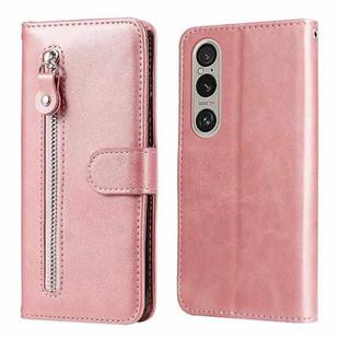 For Sony Xperia 1 VI Fashion Calf Texture Zipper Leather Phone Case(Rose Gold)