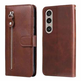 For Sony Xperia 1 VI Fashion Calf Texture Zipper Leather Phone Case(Brown)