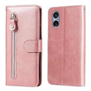 For Sony Xperia 5 V Fashion Calf Texture Zipper Leather Phone Case(Rose Gold)