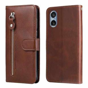 For Sony Xperia 5 V Fashion Calf Texture Zipper Leather Phone Case(Brown)