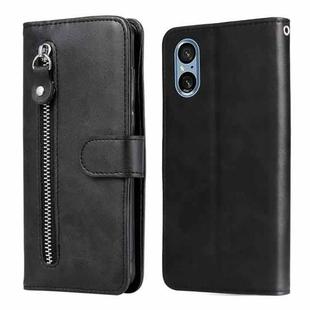 For Sony Xperia 5 V Fashion Calf Texture Zipper Leather Phone Case(Black)