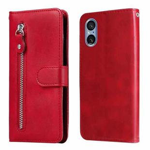 For Sony Xperia 5 V Fashion Calf Texture Zipper Leather Phone Case(Red)