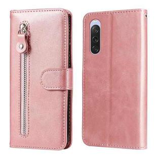 For Sony Xperia 10 V Fashion Calf Texture Zipper Leather Phone Case(Rose Gold)