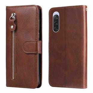 For Sony Xperia 10 V Fashion Calf Texture Zipper Leather Phone Case(Brown)