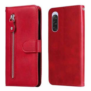 For Sony Xperia 10 V Fashion Calf Texture Zipper Leather Phone Case(Red)