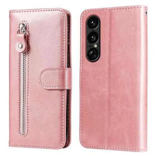For Sony Xperia 1 VII Fashion Calf Texture Zipper Leather Phone Case(Rose Gold)