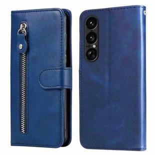 For Sony Xperia 1 VII Fashion Calf Texture Zipper Leather Phone Case(Blue)