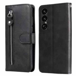 For Sony Xperia 1 VII Fashion Calf Texture Zipper Leather Phone Case(Black)