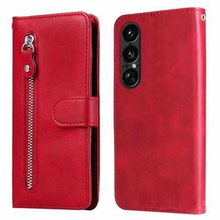 For Sony Xperia 1 VII Fashion Calf Texture Zipper Leather Phone Case(Red)