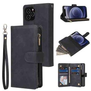 For iPhone 12 mini Multifunctional Retro Frosted Horizontal Flip Leather Case with Card Slot & Holder & Zipper Wallet & Photo Frame & Lanyard(Black)