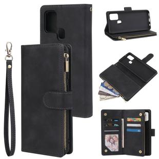 For Samsung Galaxy A21s Multifunctional Retro Frosted Horizontal Flip Leather Case with Card Slot & Holder & Zipper Wallet & Photo Frame & Lanyard(Black)