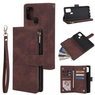 For Samsung Galaxy A21s Multifunctional Retro Frosted Horizontal Flip Leather Case with Card Slot & Holder & Zipper Wallet & Photo Frame & Lanyard(Coffee)