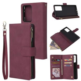 For Samsung Galaxy Note20 Ultra Multifunctional Retro Frosted Horizontal Flip Leather Case with Card Slot & Holder & Zipper Wallet & Photo Frame & Lanyard(Red Wine)