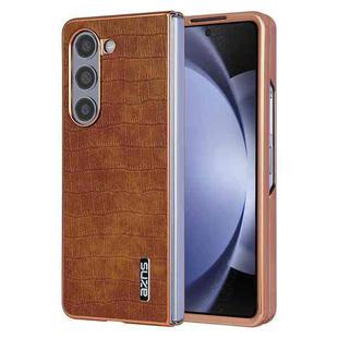 For Samsung Galaxy Z Fold5 AZNS Electroplated Frame Crocodile Texture Full Coverage Phone Case(Brown)