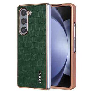 For Samsung Galaxy Z Fold5 AZNS Electroplated Frame Crocodile Texture Full Coverage Phone Case(Green)