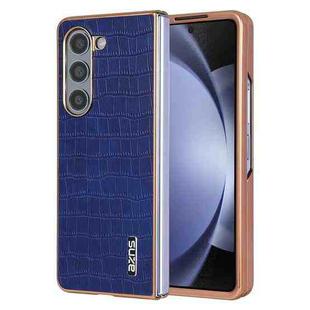 For Samsung Galaxy Z Fold5 AZNS Electroplated Frame Crocodile Texture Full Coverage Phone Case(Blue)