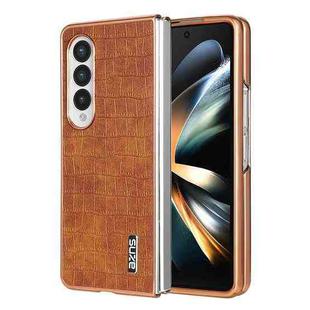 For Samsung Galaxy Z Fold4 5G AZNS Electroplated Frame Crocodile Texture Full Coverage Phone Case(Brown)