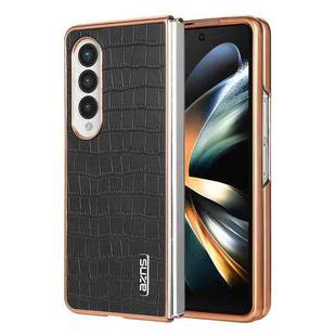 For Samsung Galaxy Z Fold3 5G AZNS Electroplated Frame Crocodile Texture Full Coverage Phone Case(Black)