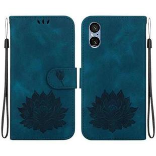 For Sony Xperia 5 V Lotus Embossed Leather Phone Case(Dark Blue)