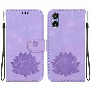 For Sony Xperia 5 V Lotus Embossed Leather Phone Case(Purple)