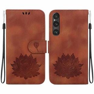 For Sony Xperia 1 V Lotus Embossed Leather Phone Case(Brown)