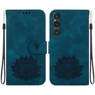 For Sony Xperia 1 V Lotus Embossed Leather Phone Case(Dark Blue)