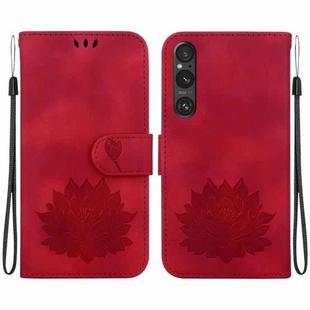 For Sony Xperia 1 V Lotus Embossed Leather Phone Case(Red)