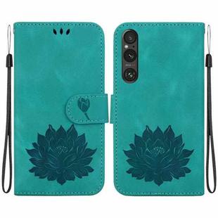 For Sony Xperia 1 V Lotus Embossed Leather Phone Case(Green)