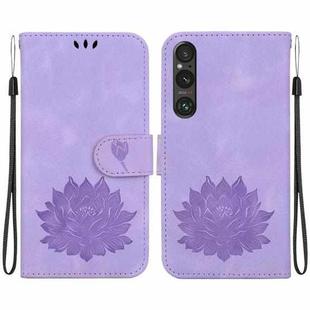 For Sony Xperia 1 V Lotus Embossed Leather Phone Case(Purple)
