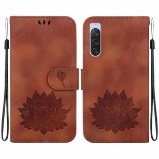 For Sony Xperia 10 V Lotus Embossed Leather Phone Case(Brown)