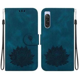 For Sony Xperia 10 V Lotus Embossed Leather Phone Case(Dark Blue)