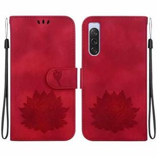 For Sony Xperia 10 V Lotus Embossed Leather Phone Case(Red)