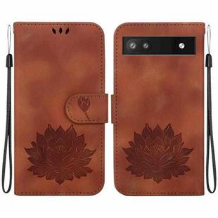For Google Pixel 6a Lotus Embossed Leather Phone Case(Brown)