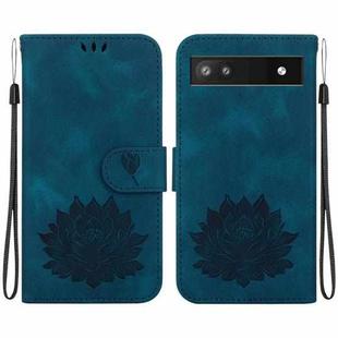 For Google Pixel 6a Lotus Embossed Leather Phone Case(Dark Blue)