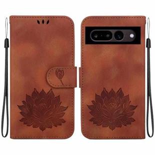 For Google Pixel 7 Lotus Embossed Leather Phone Case(Brown)