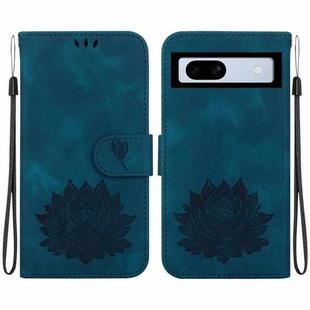 For Google Pixel 7a Lotus Embossed Leather Phone Case(Dark Blue)