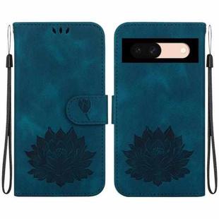 For Google Pixel 8a Lotus Embossed Leather Phone Case(Dark Blue)