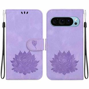 For Google Pixel 9 Pro Lotus Embossed Leather Phone Case(Purple)