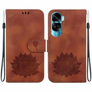 For Honor 90 Lite Lotus Embossed Leather Phone Case(Brown)