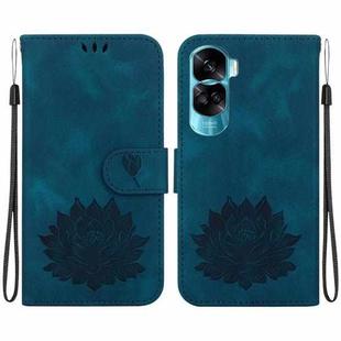 For Honor 90 Lite Lotus Embossed Leather Phone Case(Dark Blue)