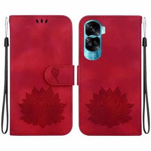 For Honor 90 Lite Lotus Embossed Leather Phone Case(Red)