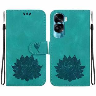 For Honor 90 Lite Lotus Embossed Leather Phone Case(Green)