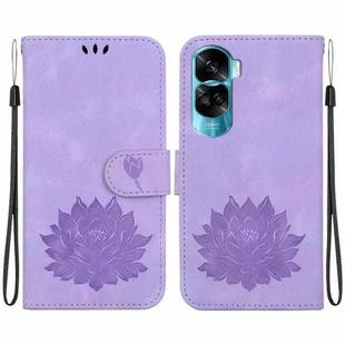 For Honor 90 Lite Lotus Embossed Leather Phone Case(Purple)